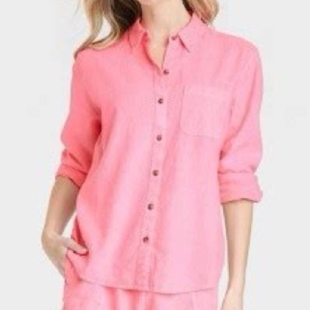Universal Thread | Bright Pink Button-Down Linen-… - image 1